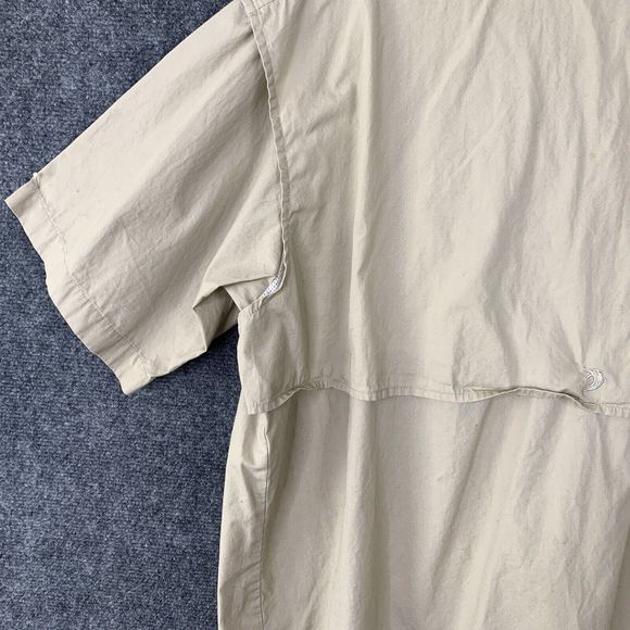 Reel Legions Performance Vented Fishing Shirt Men M Tan Pockets Short Sleeves - Picture 9 of 13